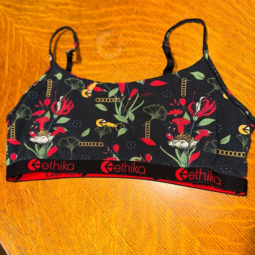 Ethika Women's Black and Red Floral Bralette